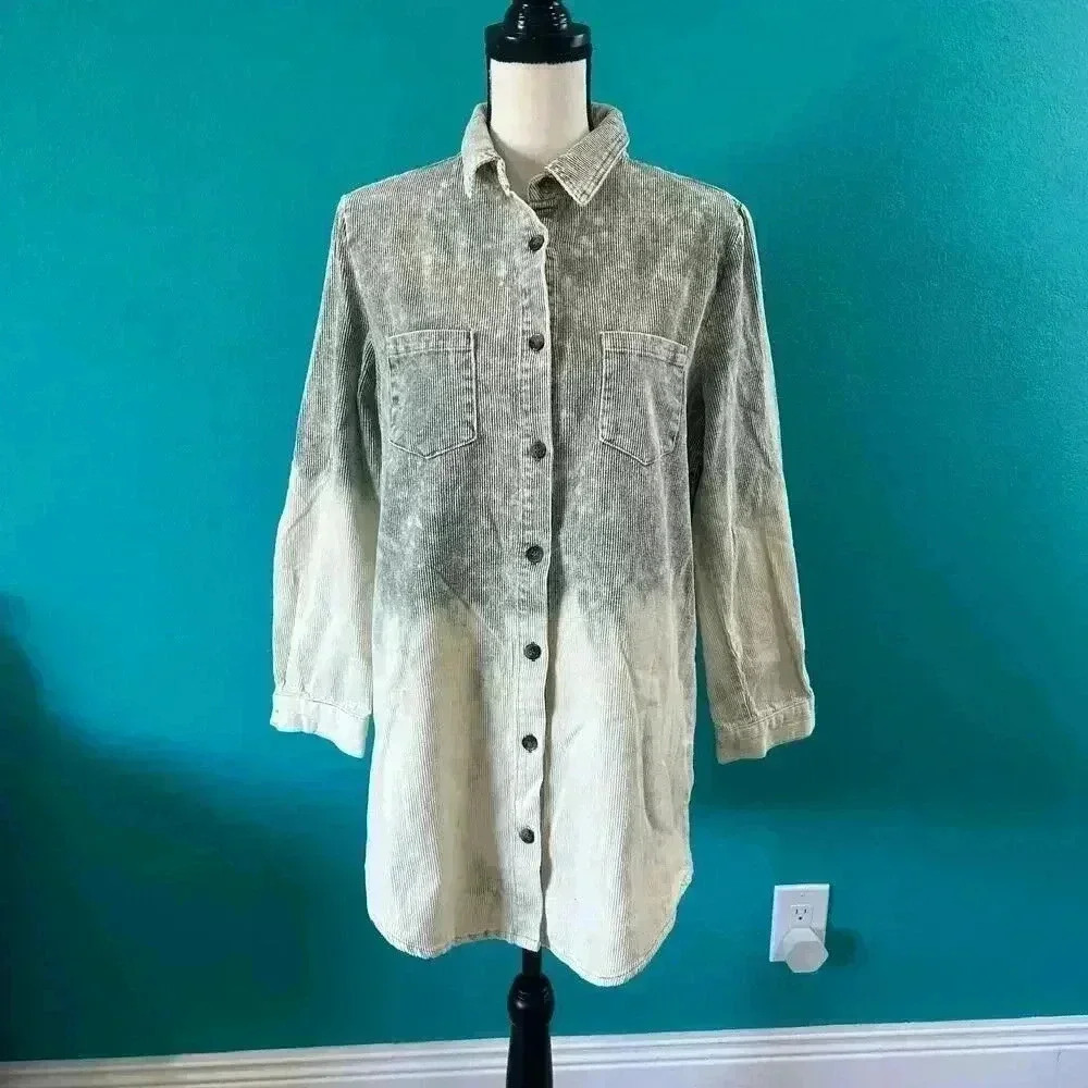 Peach Love Acid Wash Corduroy Shacket Shirt Jacket Cotton Relaxed Fit Size S - Picture 4 of 9